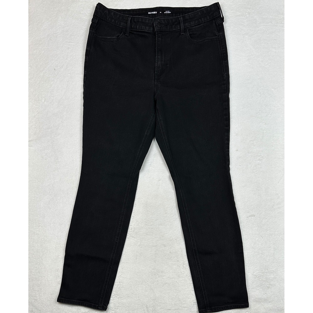 Old Navy Womens High-Rise Straight‎ Leg Jeans Black Denim Size 14 Solid Pants